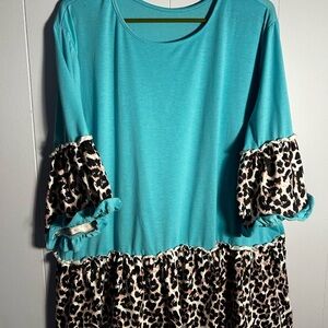 Leopard Print and Teal plus  size 2 x blouse